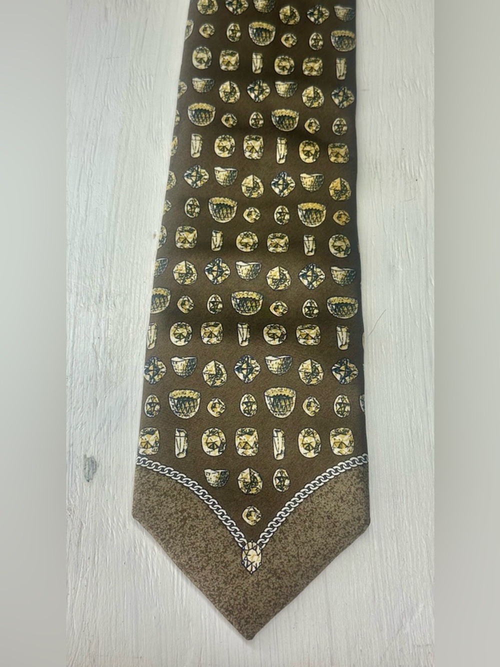 Gianfranco Ferre 90’s Vintage Silk Tie Brown Gold Old Money Italy LuxuryDesigner - Picture 8 of 9